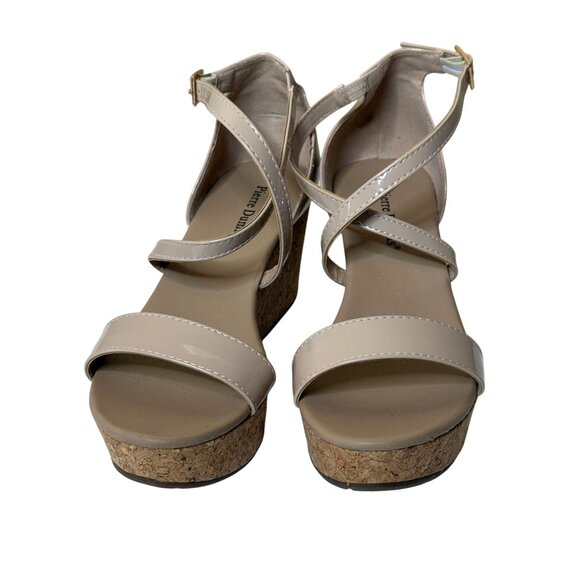 Pierre Dumas Nude Patent Cork Wedge Sandals Size 9 - Picture 3 of 11